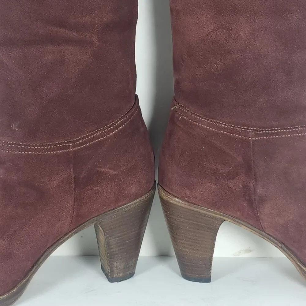 Fiorentini Baker Women's 39 US8,5 Burgandy Suede PullOn Fold Over Slouch Boots